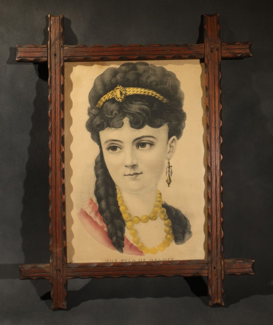 Antique Hand-Colored Lithograph Print, "the Star of Beauty," Published by Currier and Ives, in a Carved Cross-Corner Frame