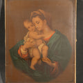 Lot 073 - Antique Chromolithograph Print on Canvas, "Madonna and Child" After Murillo, Published by Dodge, Collier & Perkins, 115 Washington Street, Boston, Massachusetts, 8" W x 10" H