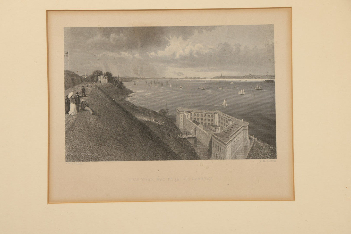 Antique Framed Engraving Print, "New York Bay from the Narrows," After F.B. Schell, Engraved by C.H. Smith