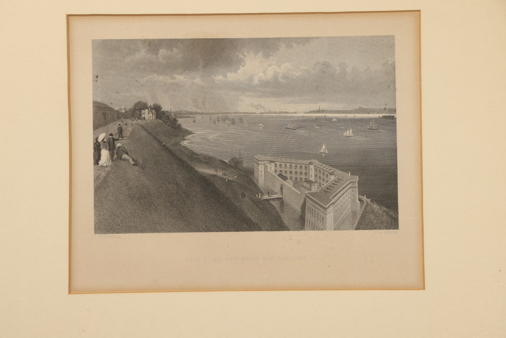 Antique Framed Engraving Print, "New York Bay from the Narrows," After F.B. Schell, Engraved by C.H. Smith