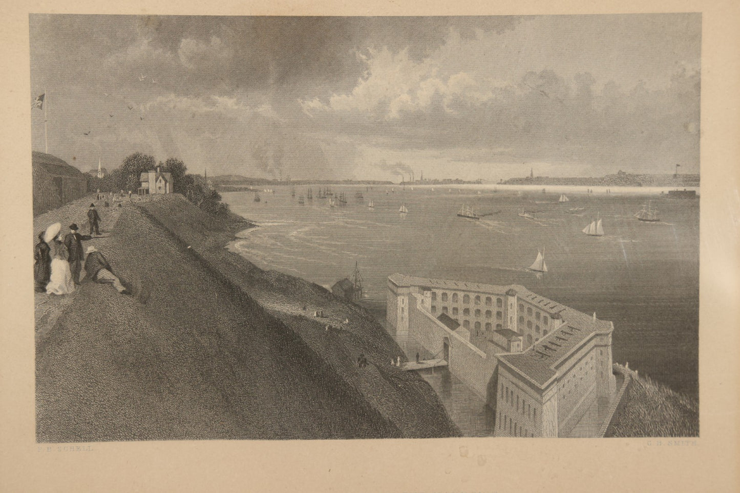 Antique Framed Engraving Print, "New York Bay from the Narrows," After F.B. Schell, Engraved by C.H. Smith