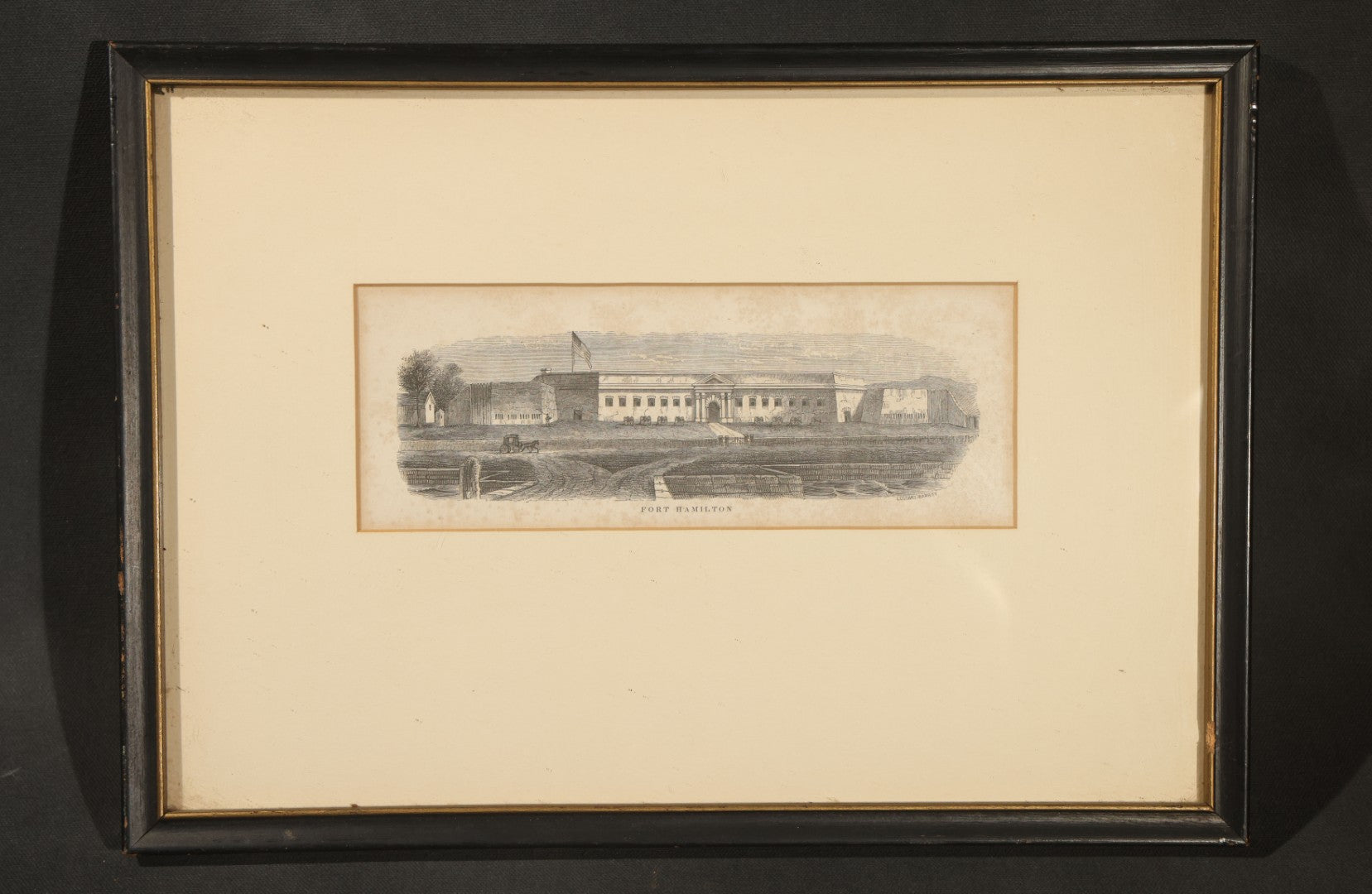 Antique Framed Engraving Print, "Fort Hamilton," Brooklyn, New York, Engraved by Lossing-Barritt