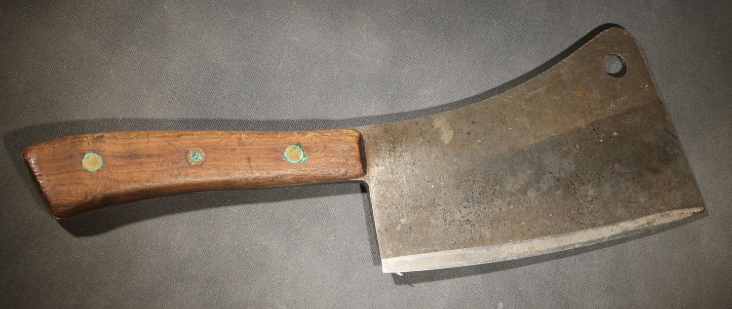 Vintage Meat Cleaver Stamped "Old File Hand Made" no. 8 with Wood Handle
