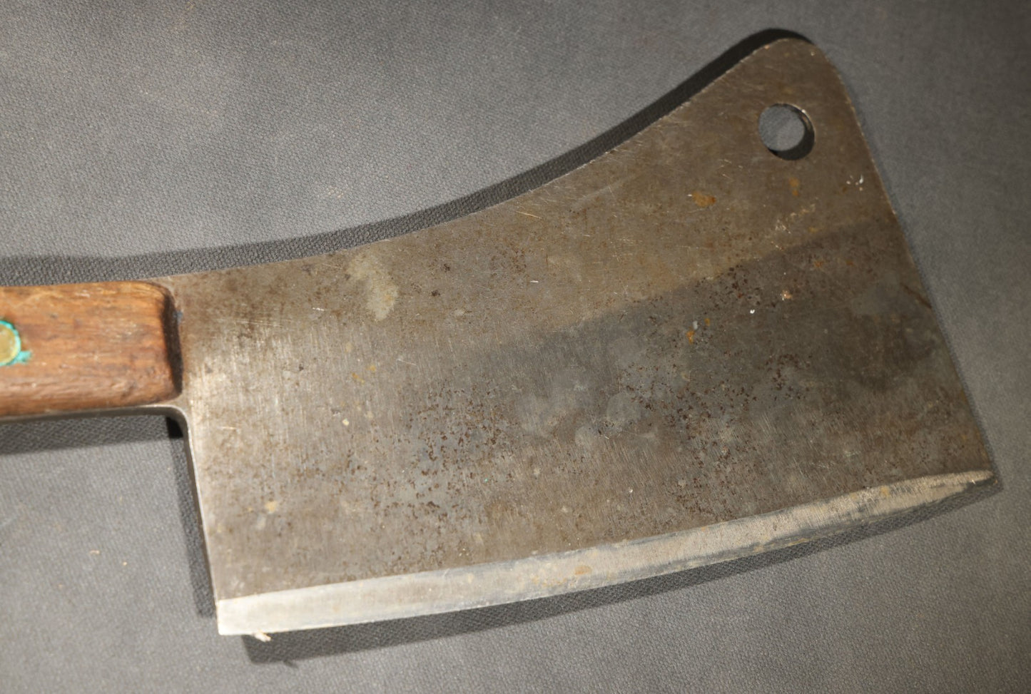 Vintage Meat Cleaver Stamped "Old File Hand Made" no. 8 with Wood Handle