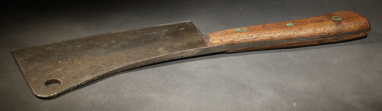 Vintage Meat Cleaver Stamped "Old File Hand Made" no. 8 with Wood Handle