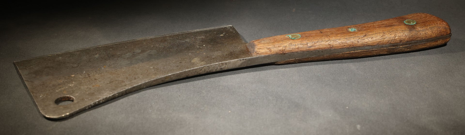 Vintage Meat Cleaver Stamped "Old File Hand Made" no. 8 with Wood Handle