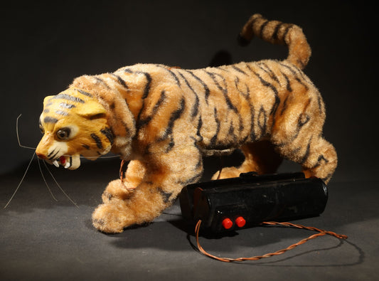 Vintage Marx Battery-Operated "Bengali" Growling and Prowling Tiger Toy with Remote Control, Made in Japan, 1961, Not Working