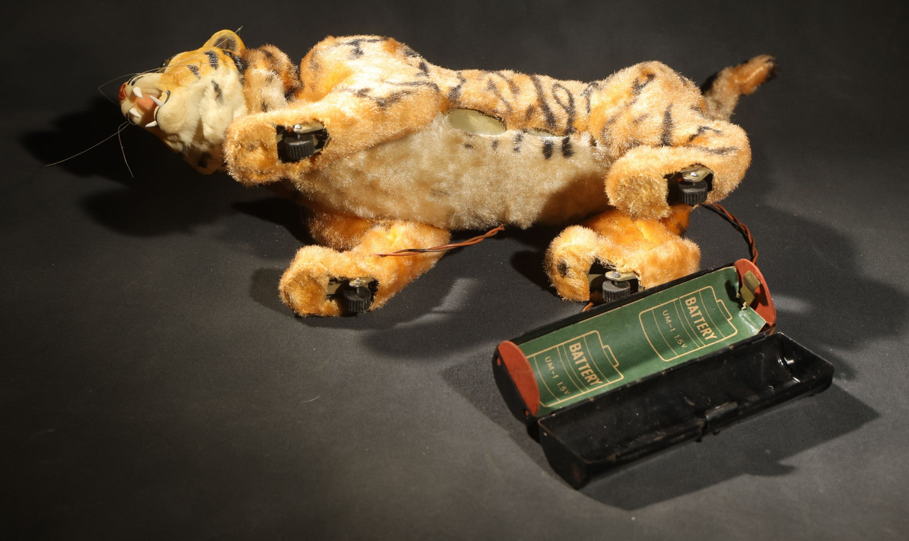 Vintage Marx Battery-Operated "Bengali" Growling and Prowling Tiger Toy with Remote Control, Made in Japan, 1961, Not Working