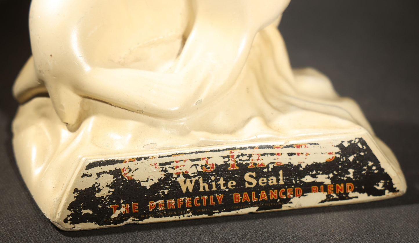 Vintage Carstairs White Seal Whiskey "the Perfectly Balanced Blend" Chalkware Advertising Figure, Seal Balancing a Translucent Red Ball