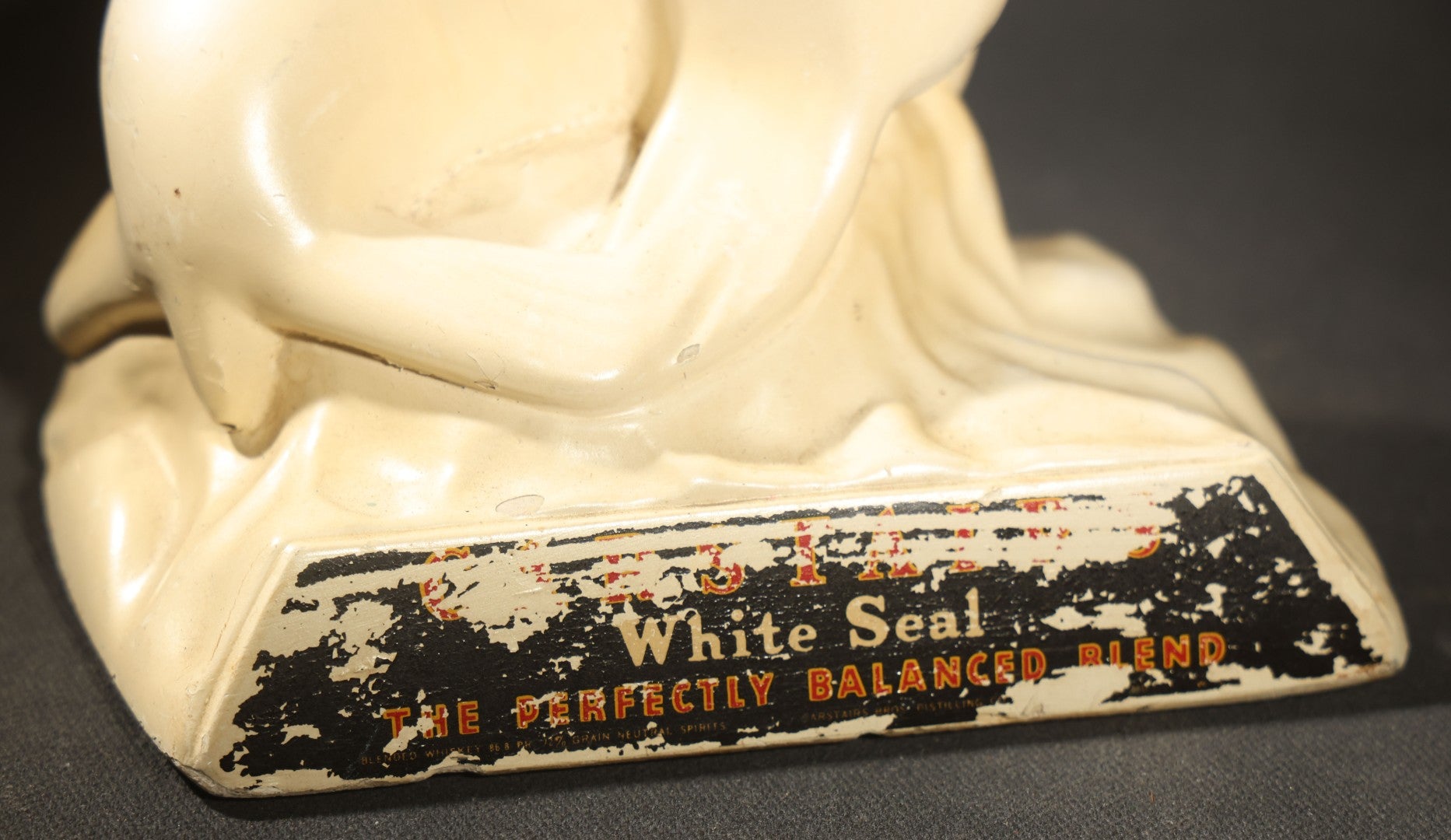 Vintage Carstairs White Seal Whiskey "the Perfectly Balanced Blend" Chalkware Advertising Figure, Seal Balancing a Translucent Red Ball