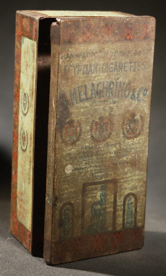 Antique M. Melachrino & Co. Egyptian Cigarettes no. 9 Tin, 100 Count, "the Cigarette Elect of All Nations," Cairo, London, New York, Montreal