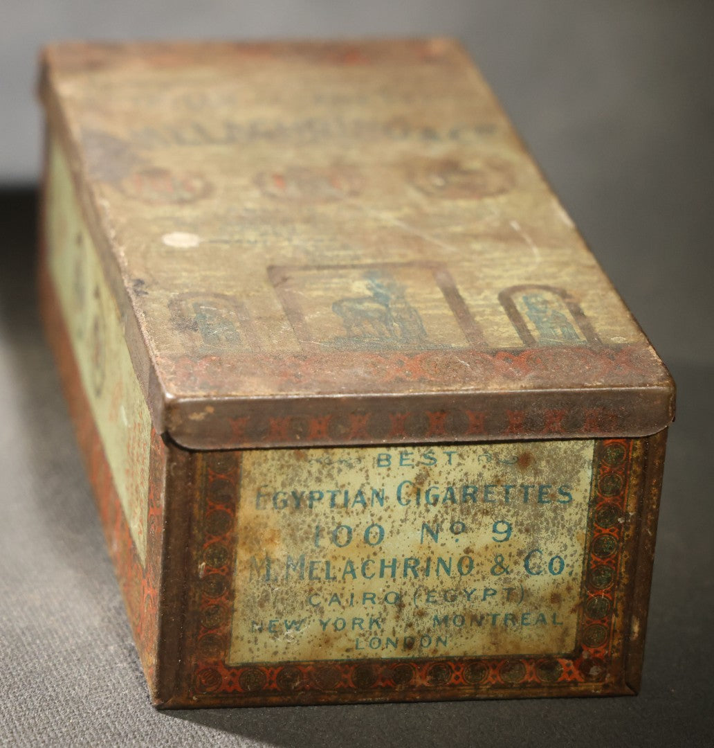 Antique M. Melachrino & Co. Egyptian Cigarettes no. 9 Tin, 100 Count, "the Cigarette Elect of All Nations," Cairo, London, New York, Montreal