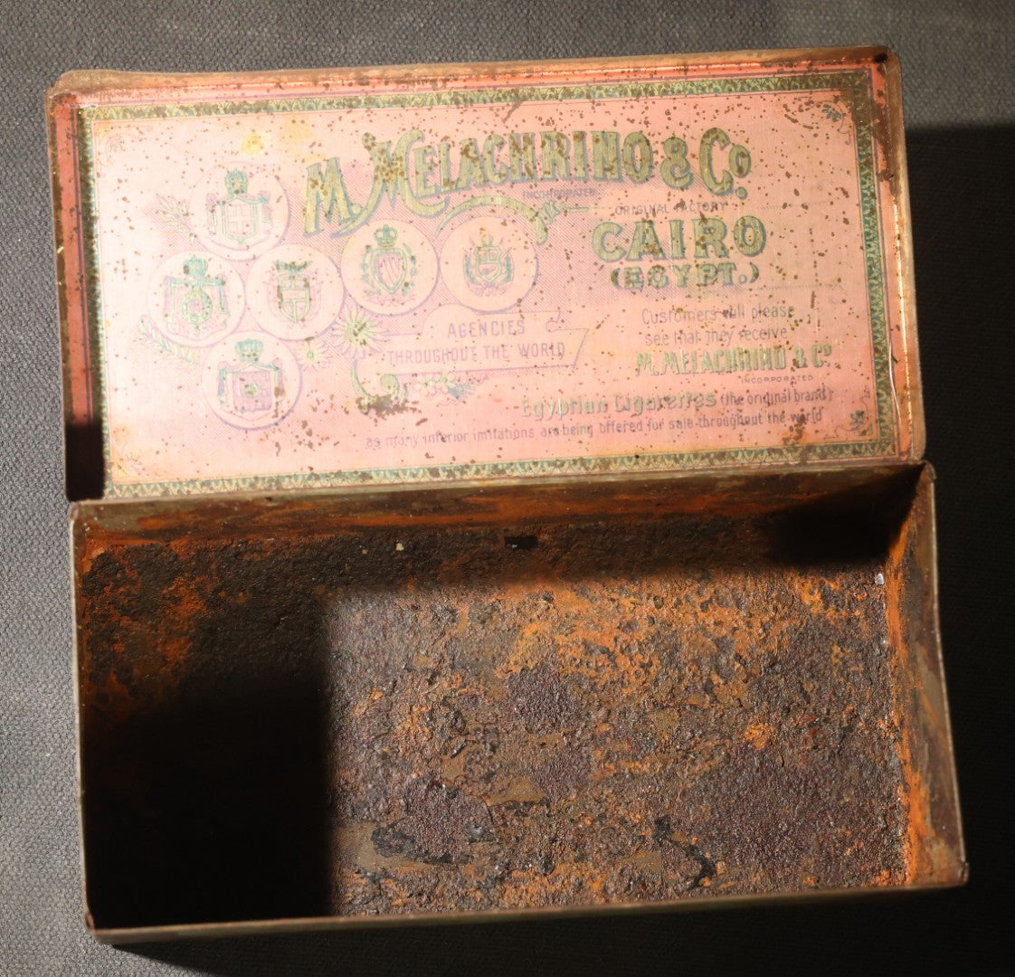 Antique M. Melachrino & Co. Egyptian Cigarettes no. 9 Tin, 100 Count, "the Cigarette Elect of All Nations," Cairo, London, New York, Montreal