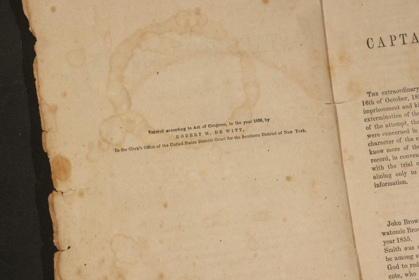 "the Life, Trial and Execution of Capt. John Brown" Antique Soft Cover Booklet, New Edition with Additions, Insurrection at Harper's Ferry, Published by Robert M. De Witt, 160 & 162 Nassau Street, New York, 1859