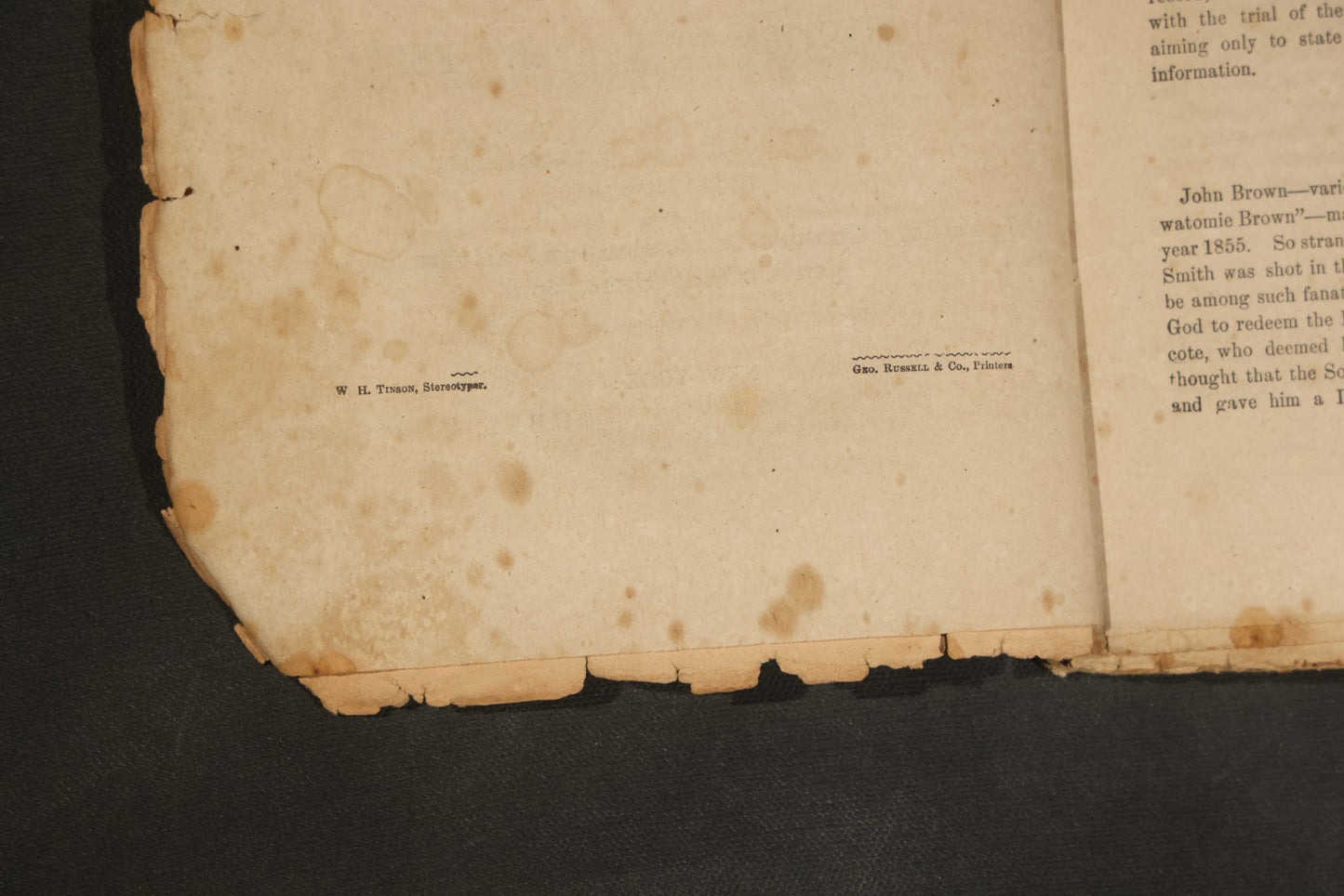 "the Life, Trial and Execution of Capt. John Brown" Antique Soft Cover Booklet, New Edition with Additions, Insurrection at Harper's Ferry, Published by Robert M. De Witt, 160 & 162 Nassau Street, New York, 1859