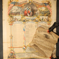 Lot 098 - Pair of Antique Civil War Documents, 11th Massachusetts Battery Veteran Volunteers, "Soldiers Memorial" Chromolithograph Roster and Discharge Paper for Warren H. Bright, Captain Edward J. Jones, 1863-1865