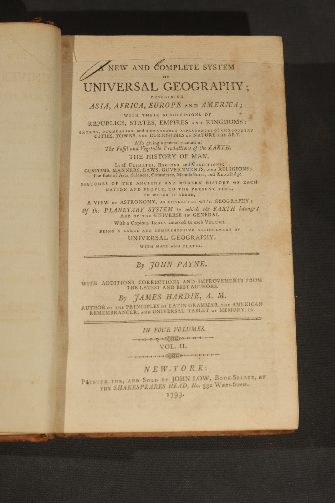 "A New and Complete System of Universal Geography" Antique Geography Book, Vol. II, "Of Africa in General," by John Payne, Illustrated with Maps and Plates, Published by John Low at the Shakespeares Head, New York, 1799