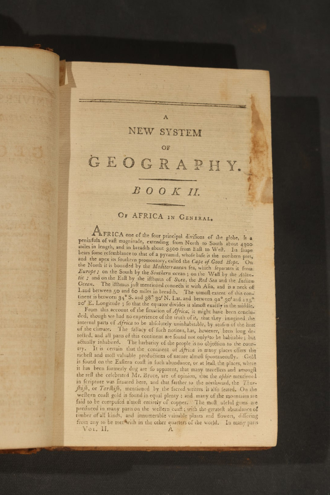 "A New and Complete System of Universal Geography" Antique Geography Book, Vol. II, "Of Africa in General," by John Payne, Illustrated with Maps and Plates, Published by John Low at the Shakespeares Head, New York, 1799