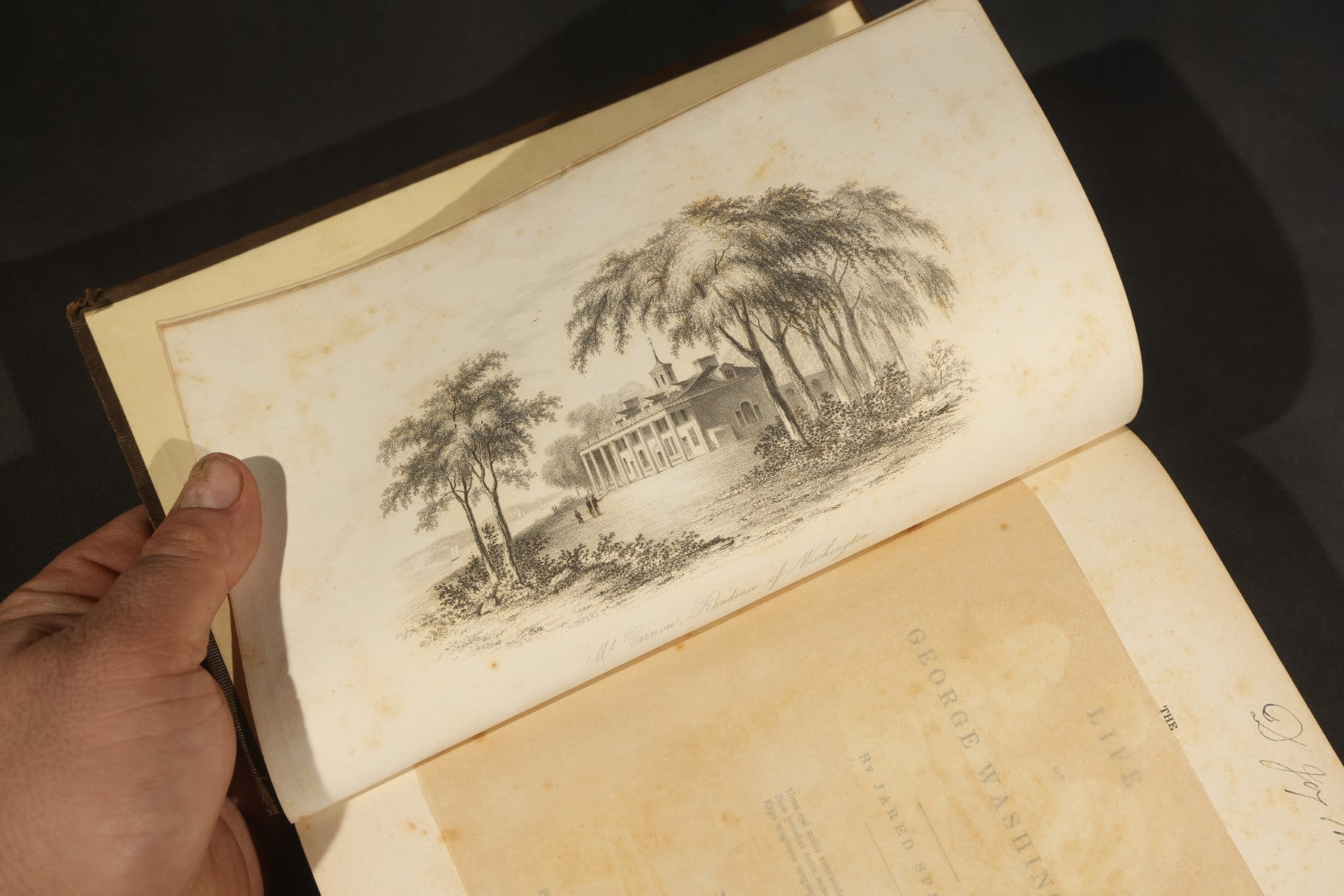 "The Life of George Washington" Antique Book by Jared Sparks, with Mount Vernon Frontispiece Engraving, Published by Ferdinand Andrews, Boston, Massachusetts, 1839
