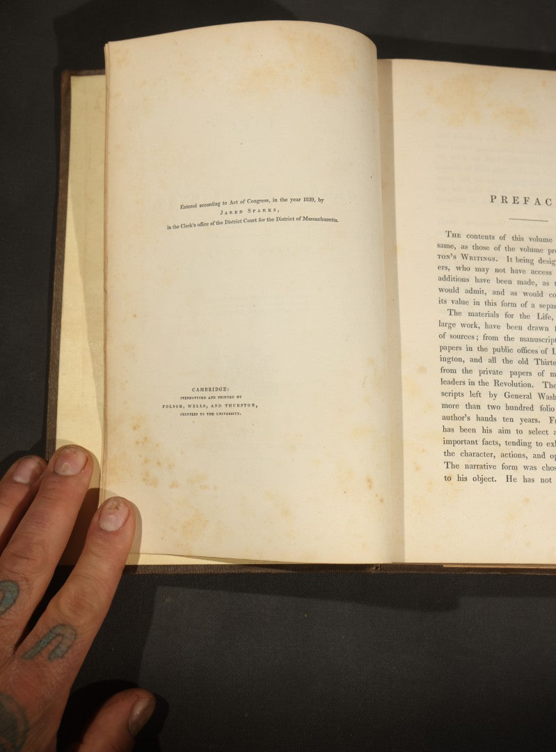 "The Life of George Washington" Antique Book by Jared Sparks, with Mount Vernon Frontispiece Engraving, Published by Ferdinand Andrews, Boston, Massachusetts, 1839
