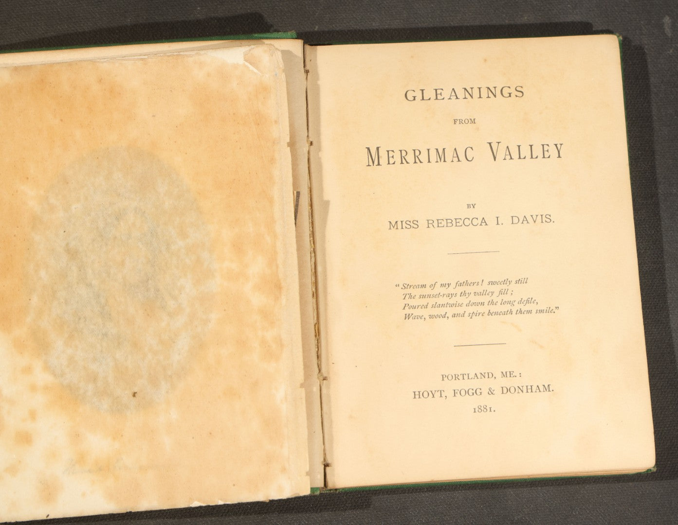 "Gleanings from Merrimac Valley" Antique New England Poetry Book by Miss Rebecca I. Davis, Published by Hoyt, Fogg & Donham, Portland, Maine, 1881