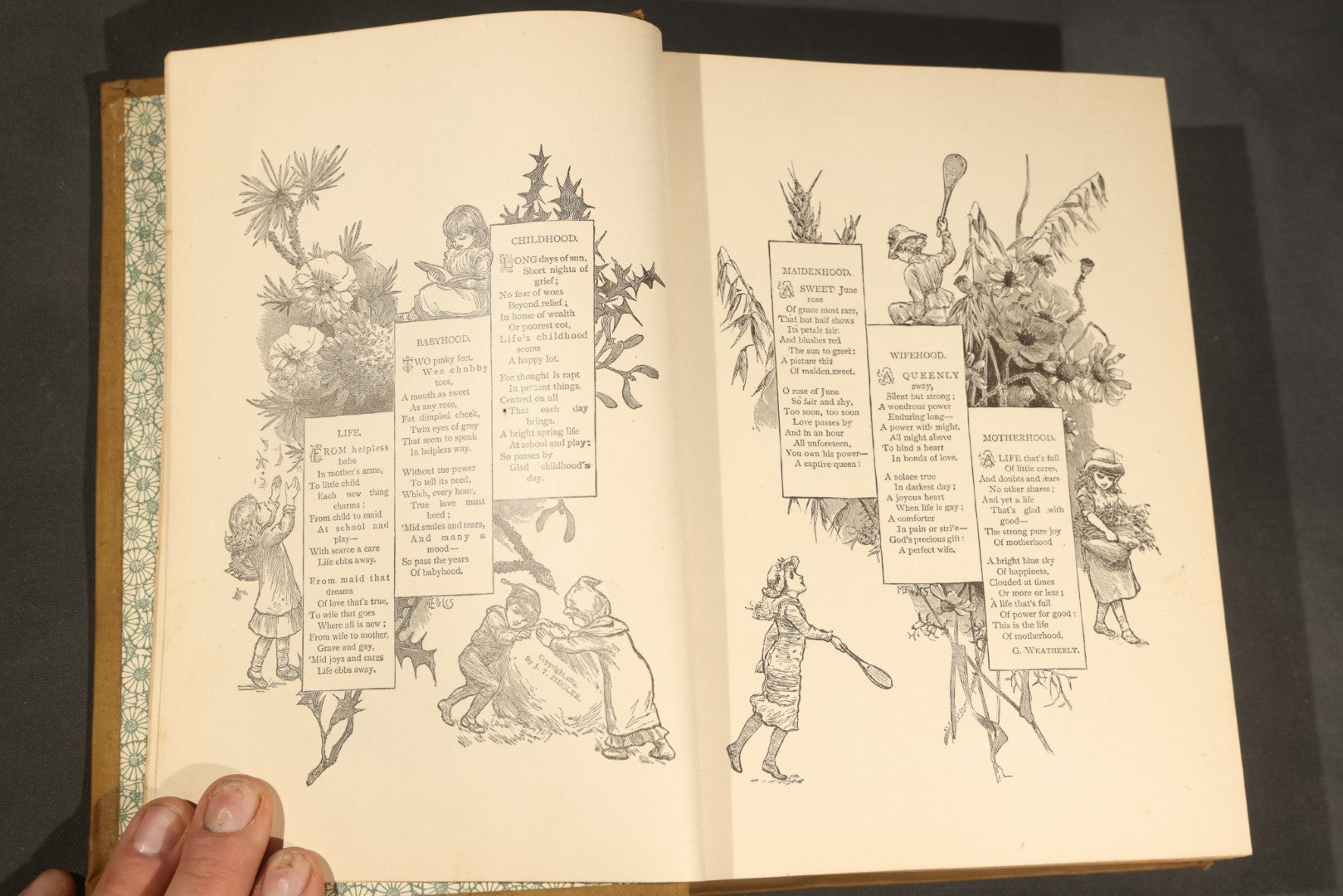 "The Life of Man in His Voyage Through the Four Seasons" Antique Illustrated Book by Rev. J. Thomas Ziegler, with Chromolithograph and Engraved Plates, Published by P.W. Ziegler & Co., Philadelphia, Pennsylvania, and Chicago, Illinois, 1885