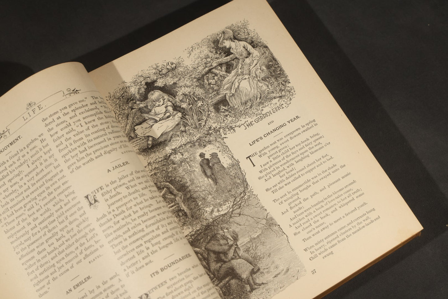 "The Life of Man in His Voyage Through the Four Seasons" Antique Illustrated Book by Rev. J. Thomas Ziegler, with Chromolithograph and Engraved Plates, Published by P.W. Ziegler & Co., Philadelphia, Pennsylvania, and Chicago, Illinois, 1885