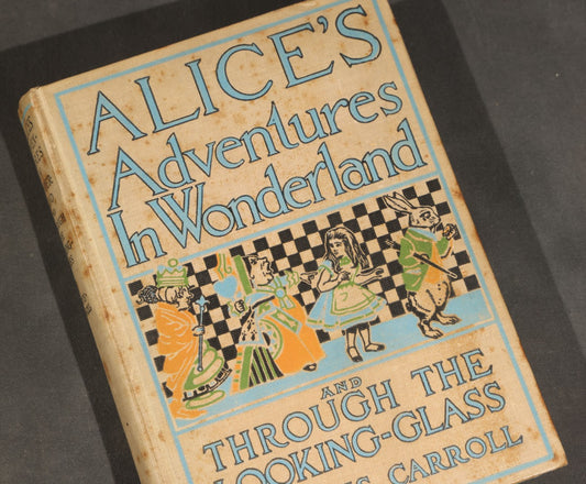 "Alice's Adventures in Wonderland and Through the Looking-Glass" Antique Photoplay Edition Book by Lewis Carroll, Illustrated with Film Stills from the Nonpareil Feature Film Corporation, Published by Grosset & Dunlap, New York, Circa 1915