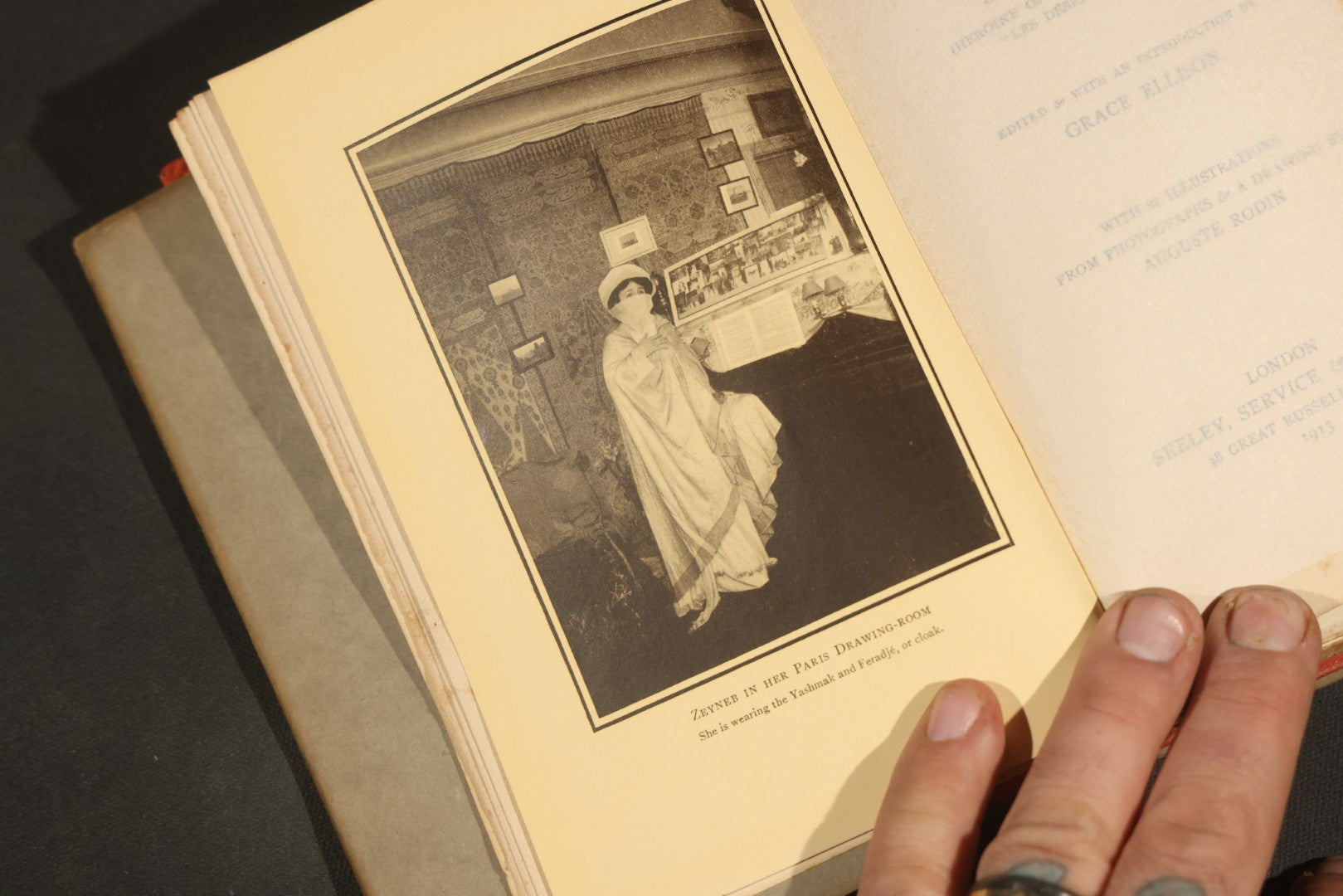 "A Turkish Woman's European Impressions" Antique Book by Zeyneb Hanoum, Edited by Grace Ellison, with 23 Illustrations and a Drawing by Auguste Rodin, Published by Seeley, Service & Co. Ltd., London, 1913, in Dust Jacket