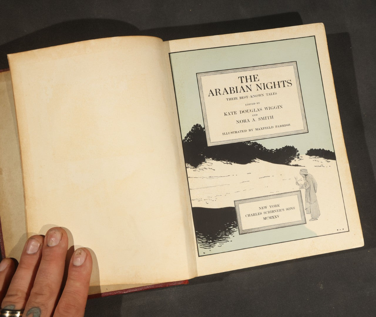 "The Arabian Nights: Their Best-Known Tales" Antique Book Edited by Kate Douglas Wiggin and Nora A. Smith, Illustrated by Maxfield Parrish, Published by Charles Scribner's Sons, New York, 1925