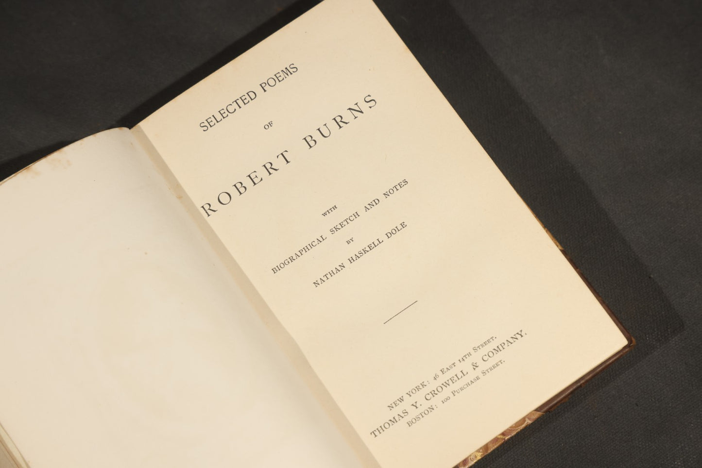 "Selected Poems of Robert Burns" Antique Book with Biographical Sketch and Notes by Nathan Haskell Dole, Illustrated, Published by Thomas Y. Crowell & Company, New York and Boston, Half-Leather Binding with Marbled Boards