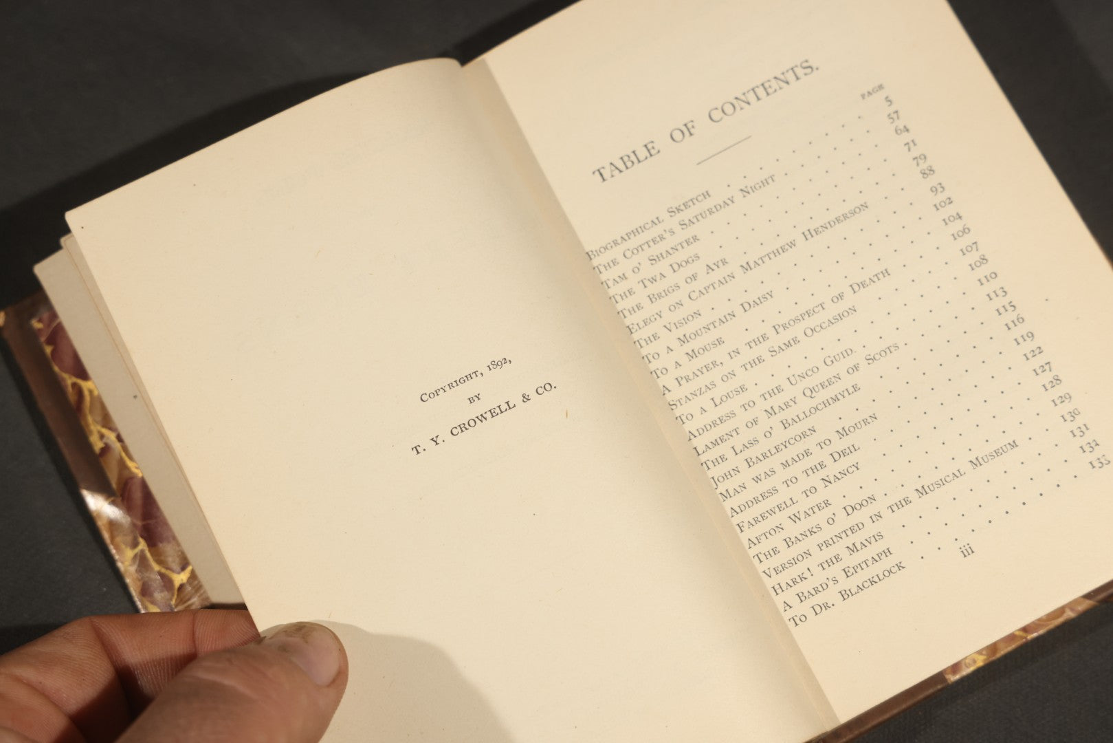 "Selected Poems of Robert Burns" Antique Book with Biographical Sketch and Notes by Nathan Haskell Dole, Illustrated, Published by Thomas Y. Crowell & Company, New York and Boston, Half-Leather Binding with Marbled Boards