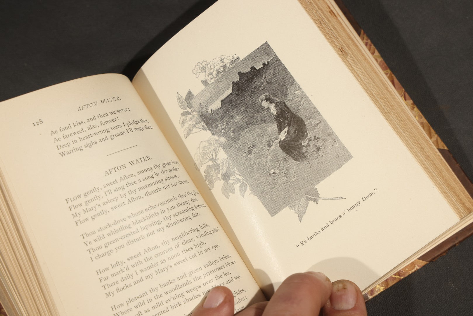 "Selected Poems of Robert Burns" Antique Book with Biographical Sketch and Notes by Nathan Haskell Dole, Illustrated, Published by Thomas Y. Crowell & Company, New York and Boston, Half-Leather Binding with Marbled Boards