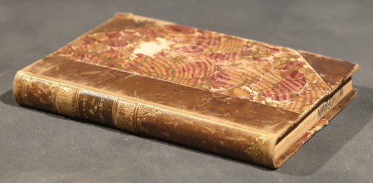 "Poems of Shelley" Antique Illustrated Book by Percy Bysshe Shelley, Half-Leather Binding with Marbled Boards, Title Page Absent