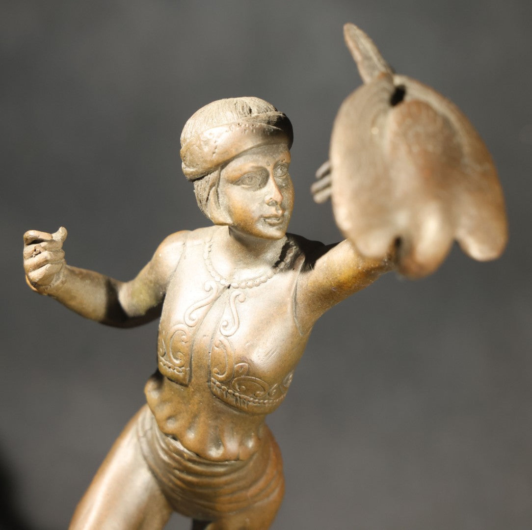 Vintage Bronze Sculpture of a Dancing Woman with Parrot on Marble Base, Re-Cast After Paul Philippe