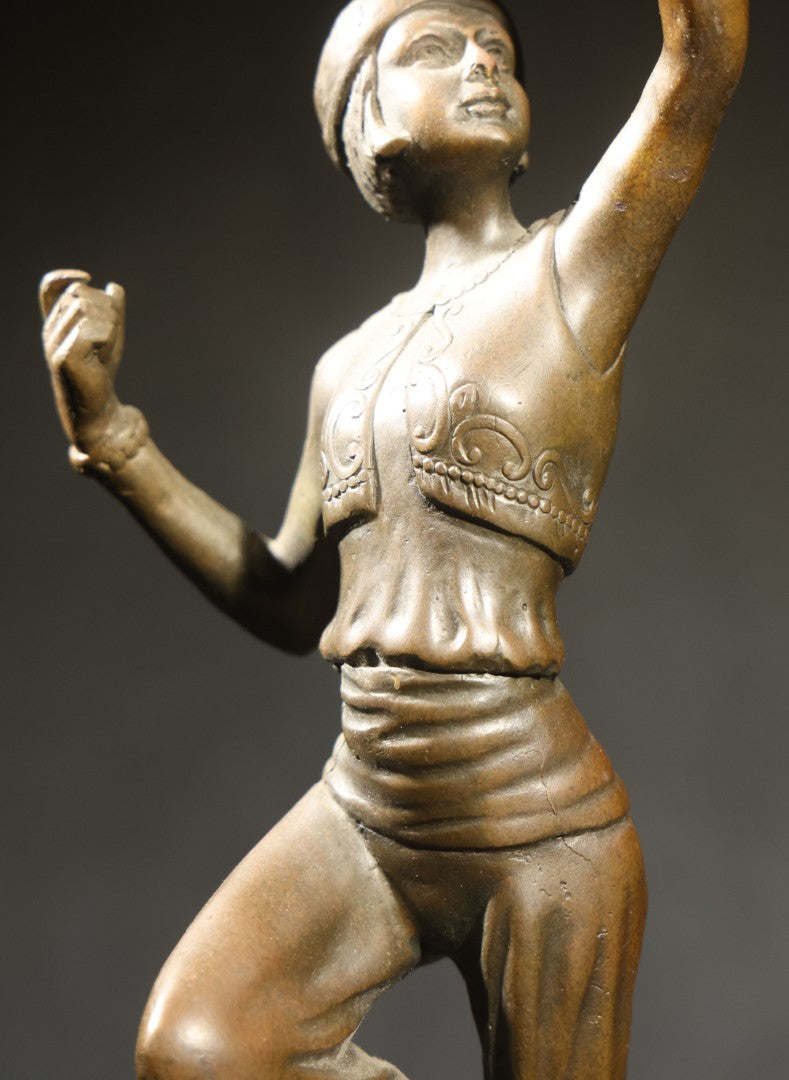 Vintage Bronze Sculpture of a Dancing Woman with Parrot on Marble Base, Re-Cast After Paul Philippe