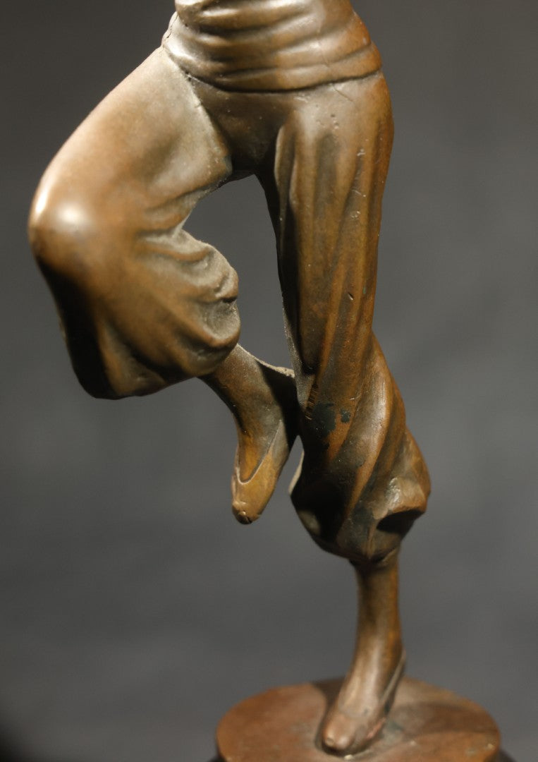 Vintage Bronze Sculpture of a Dancing Woman with Parrot on Marble Base, Re-Cast After Paul Philippe