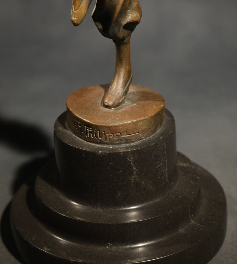 Vintage Bronze Sculpture of a Dancing Woman with Parrot on Marble Base, Re-Cast After Paul Philippe
