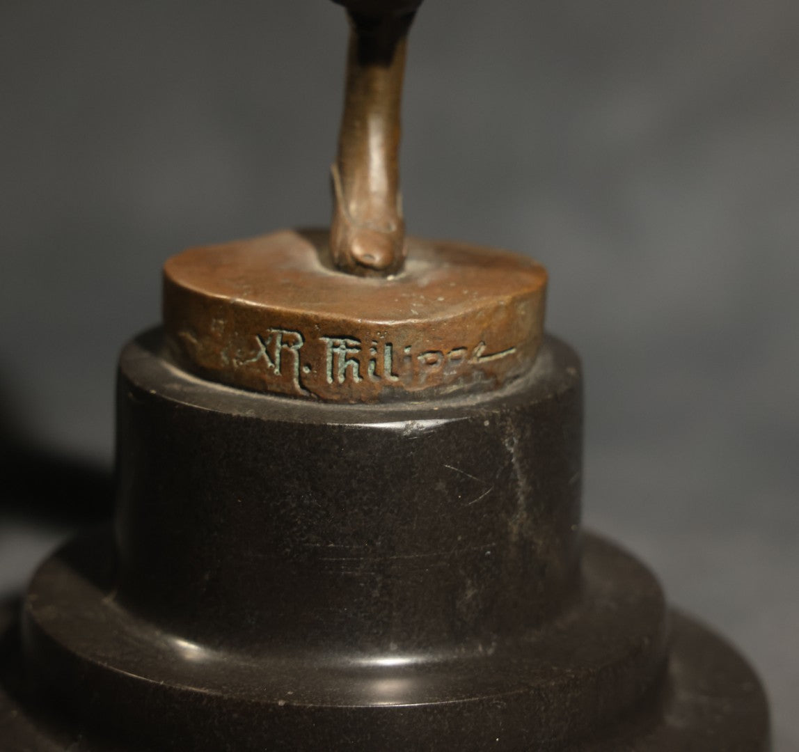 Vintage Bronze Sculpture of a Dancing Woman with Parrot on Marble Base, Re-Cast After Paul Philippe