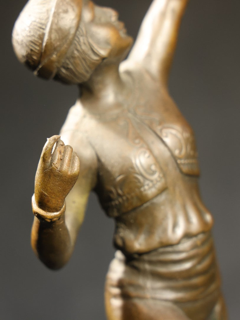 Vintage Bronze Sculpture of a Dancing Woman with Parrot on Marble Base, Re-Cast After Paul Philippe