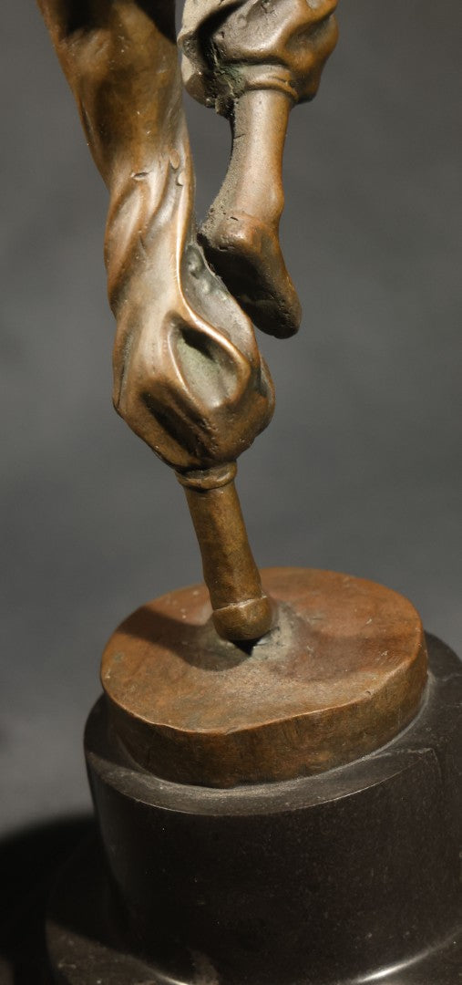 Vintage Bronze Sculpture of a Dancing Woman with Parrot on Marble Base, Re-Cast After Paul Philippe