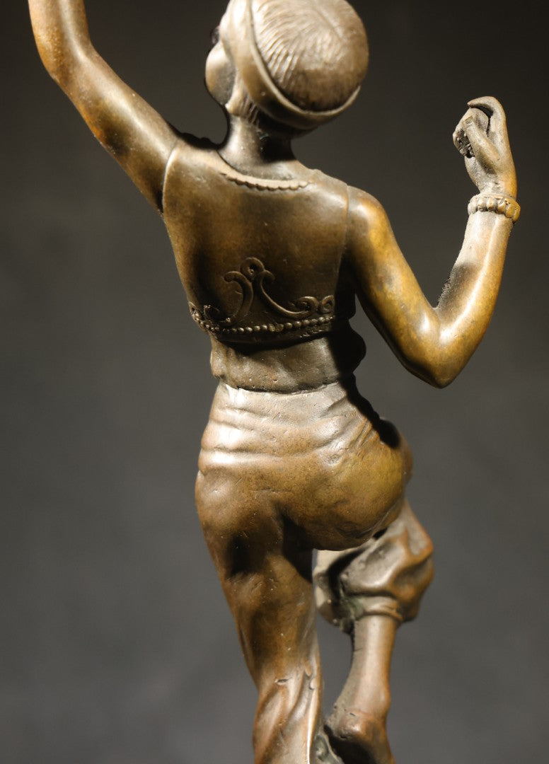 Vintage Bronze Sculpture of a Dancing Woman with Parrot on Marble Base, Re-Cast After Paul Philippe