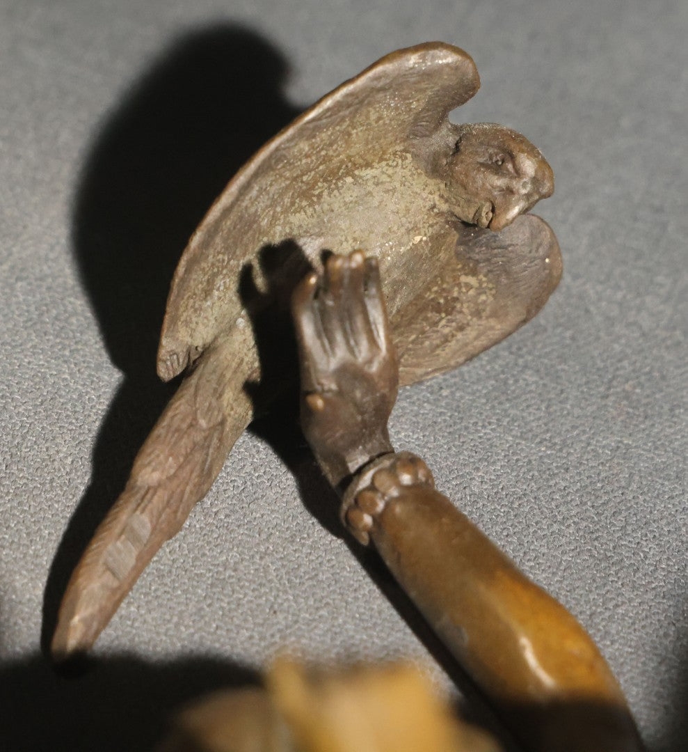 Vintage Bronze Sculpture of a Dancing Woman with Parrot on Marble Base, Re-Cast After Paul Philippe