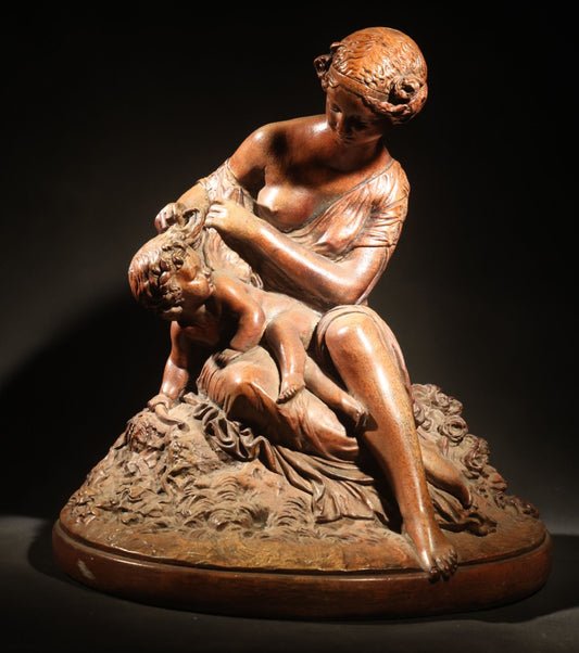 Antique Cast Sculpture After "Venus Clipping Cupid's Wings" by Charles Cumberworth (1811-1852), Plaster or Similar Material, Note Damage and Repaired Hand