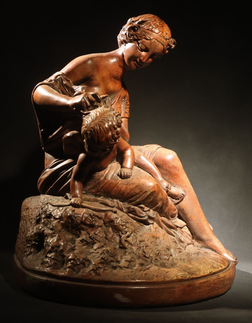 Antique Cast Sculpture After "Venus Clipping Cupid's Wings" by Charles Cumberworth (1811-1852), Plaster or Similar Material, Note Damage and Repaired Hand