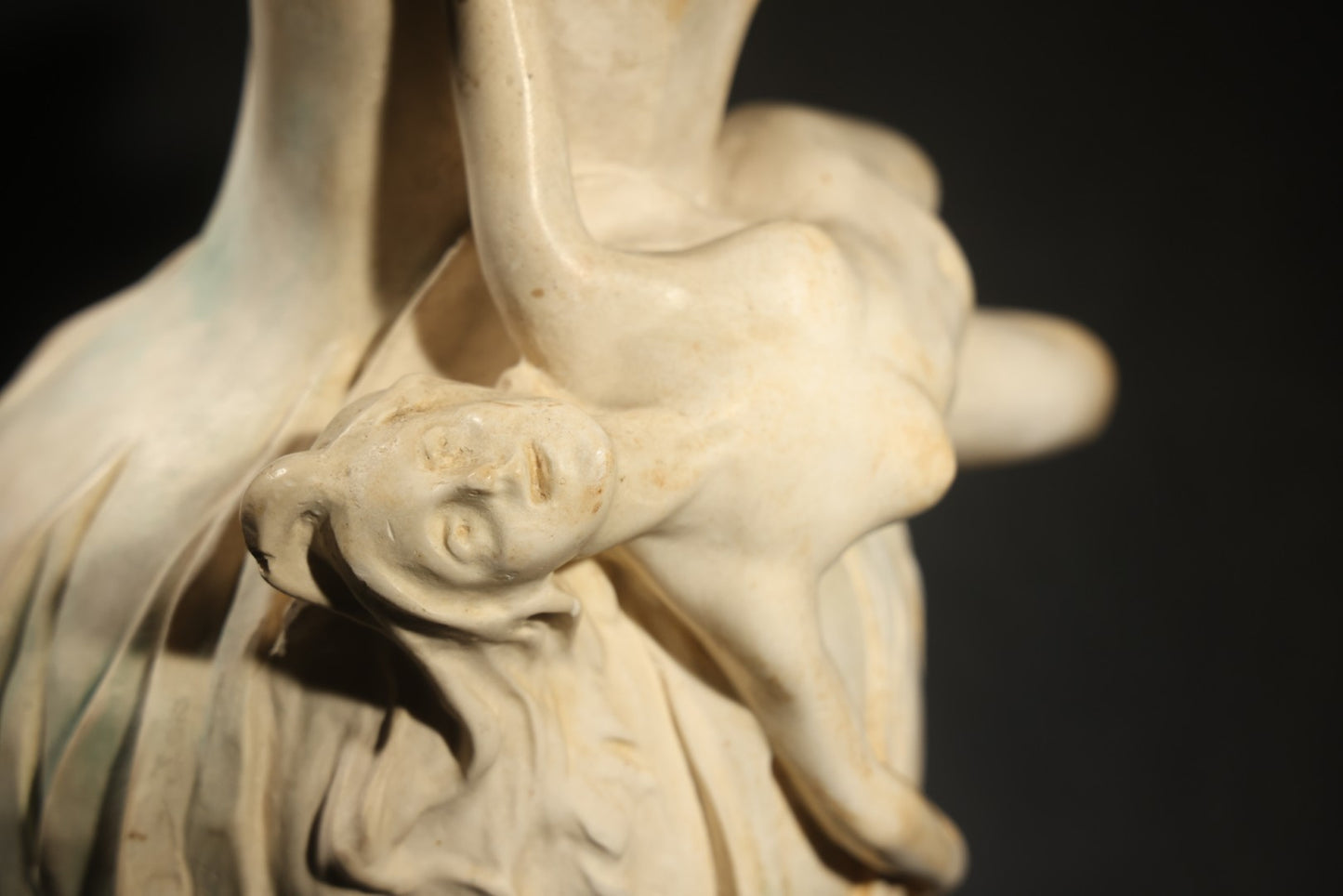 Antique Art Nouveau Figural Vase with Reclining Nude Female Figure and Floral Form, Plaster or Similar Material, Note Chips