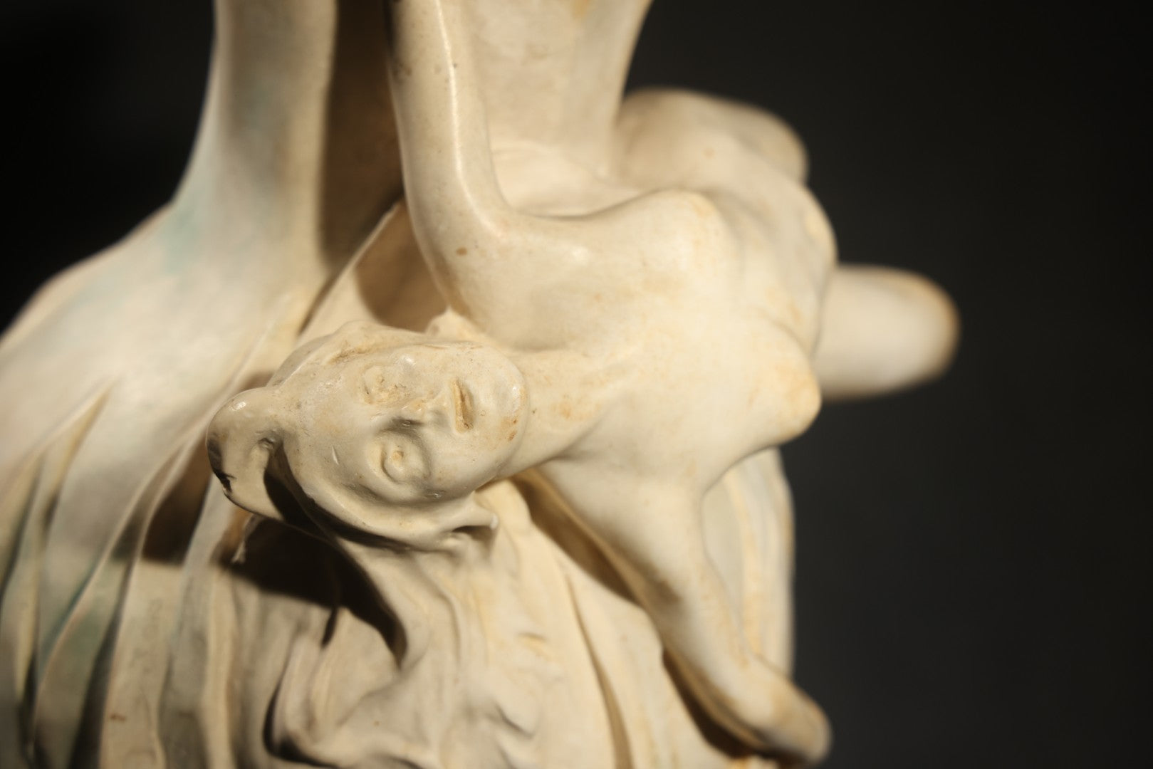 Antique Art Nouveau Figural Vase with Reclining Nude Female Figure and Floral Form, Plaster or Similar Material, Note Chips