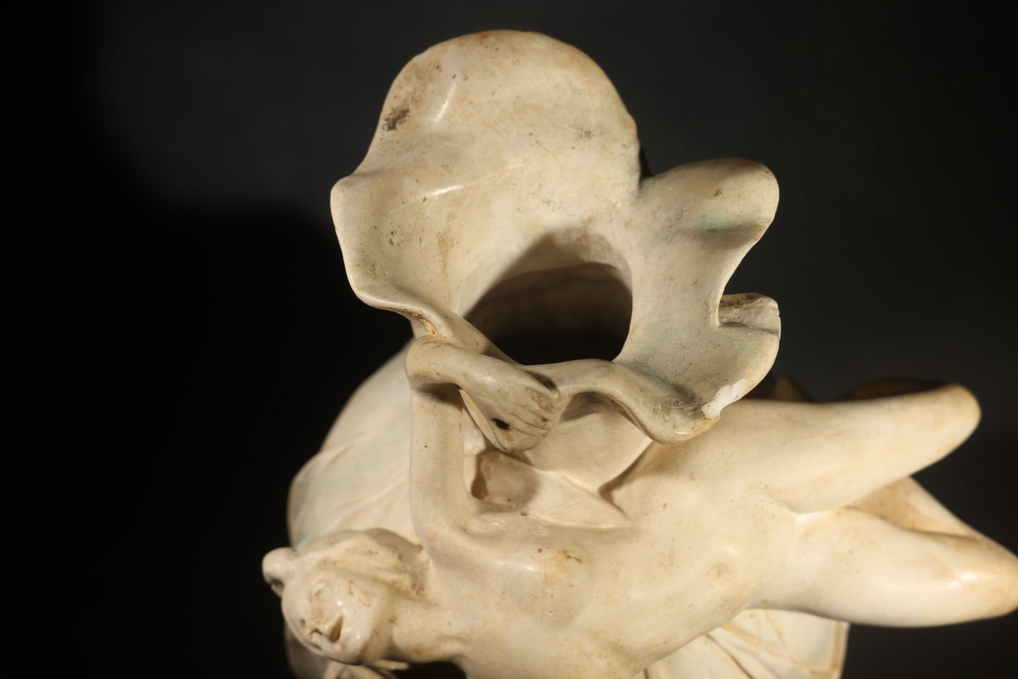 Antique Art Nouveau Figural Vase with Reclining Nude Female Figure and Floral Form, Plaster or Similar Material, Note Chips