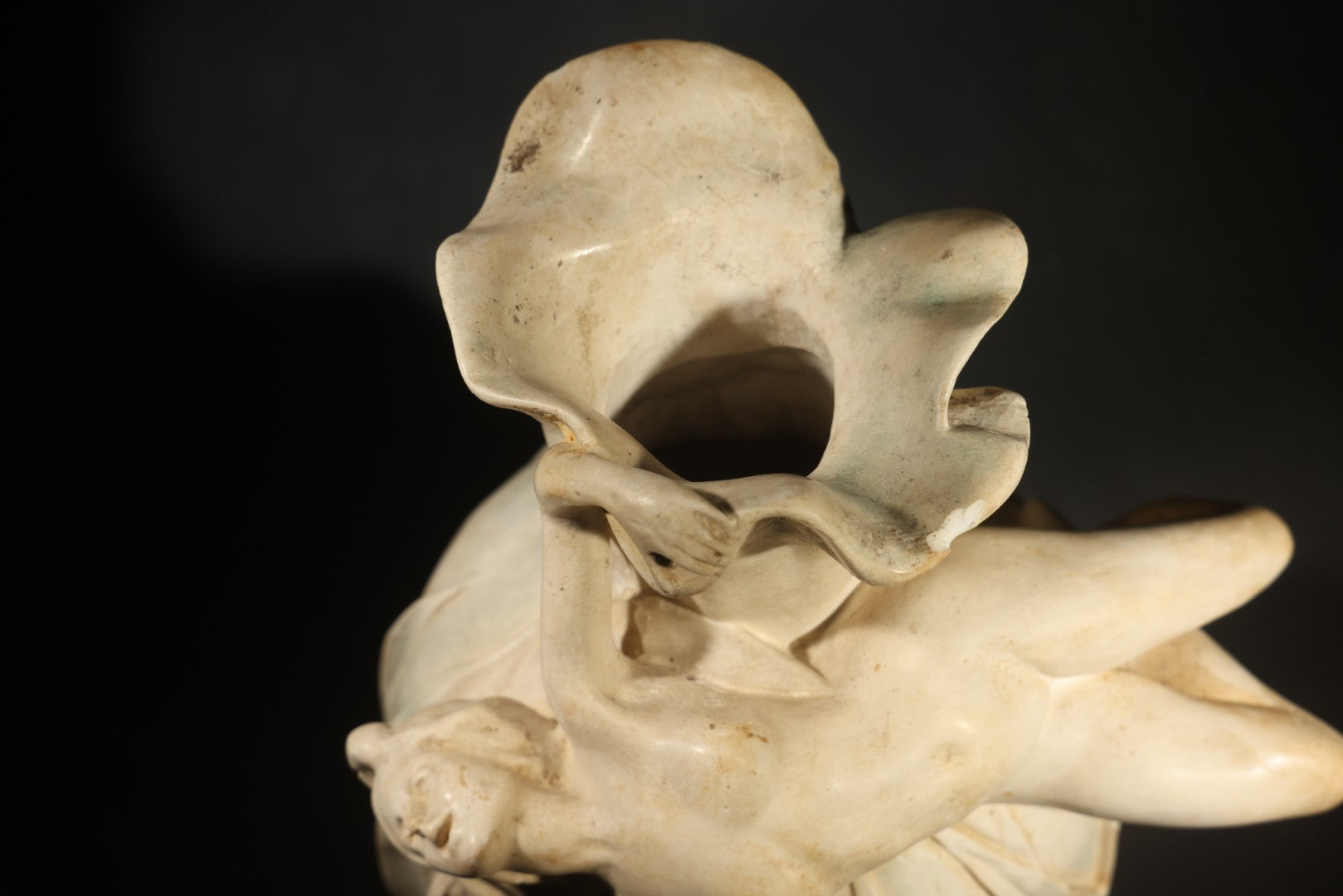 Antique Art Nouveau Figural Vase with Reclining Nude Female Figure and Floral Form, Plaster or Similar Material, Note Chips