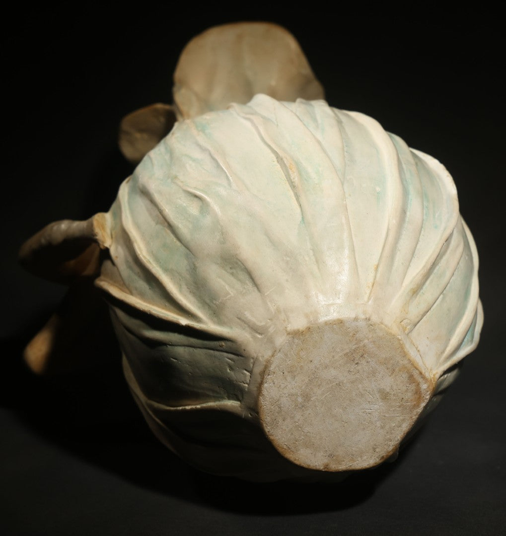 Antique Art Nouveau Figural Vase with Reclining Nude Female Figure and Floral Form, Plaster or Similar Material, Note Chips